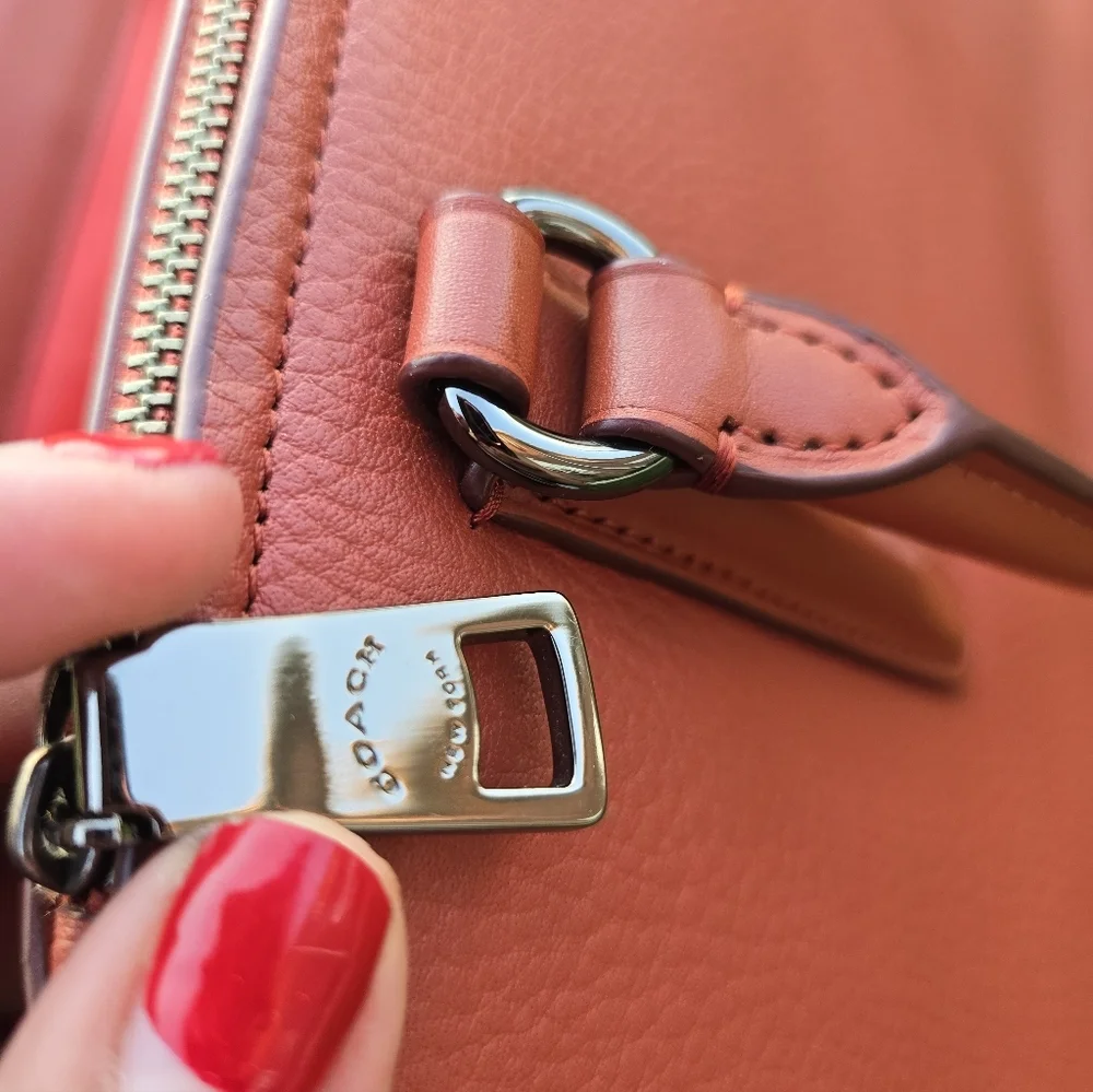 Coach Pebbled Leather Satchel in Rose Red